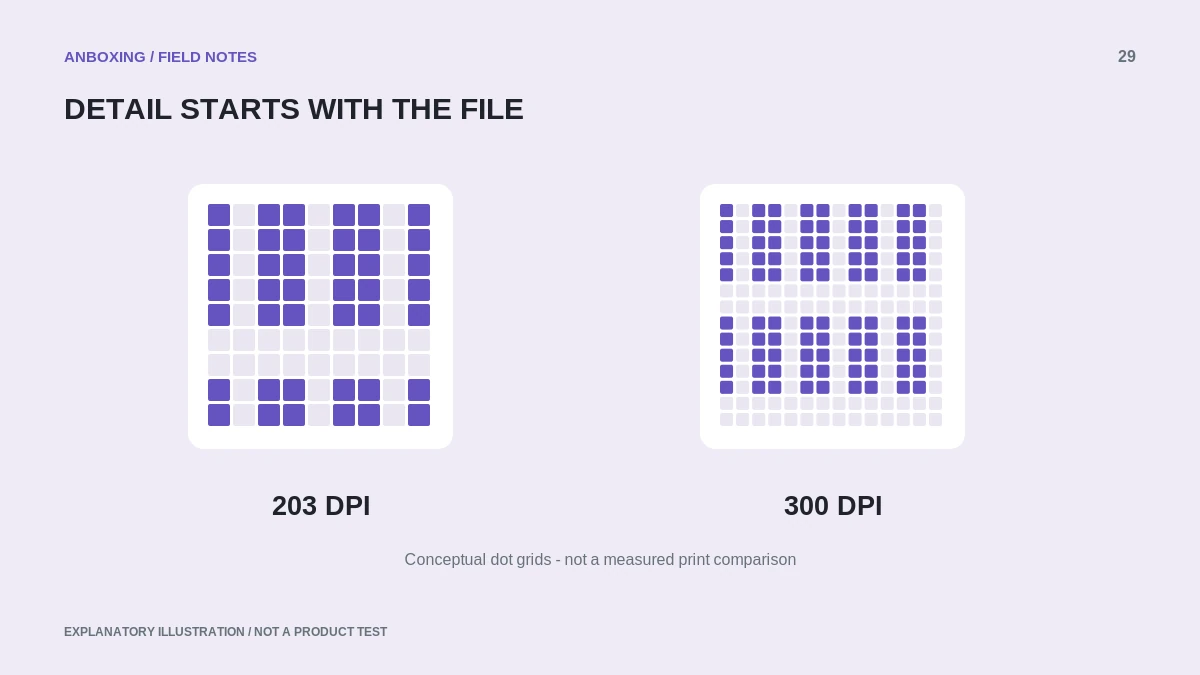 Conceptual diagram comparing coarse and finer print-dot grids
