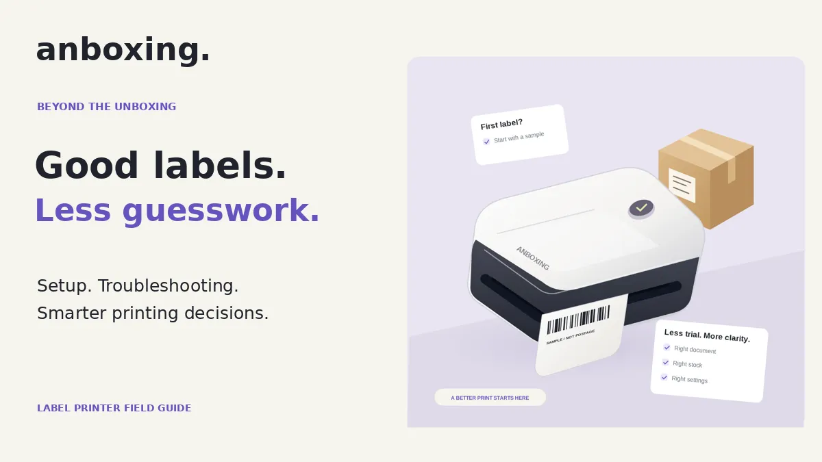Anboxing: Good labels. Less guesswork. Original label-printer illustration.