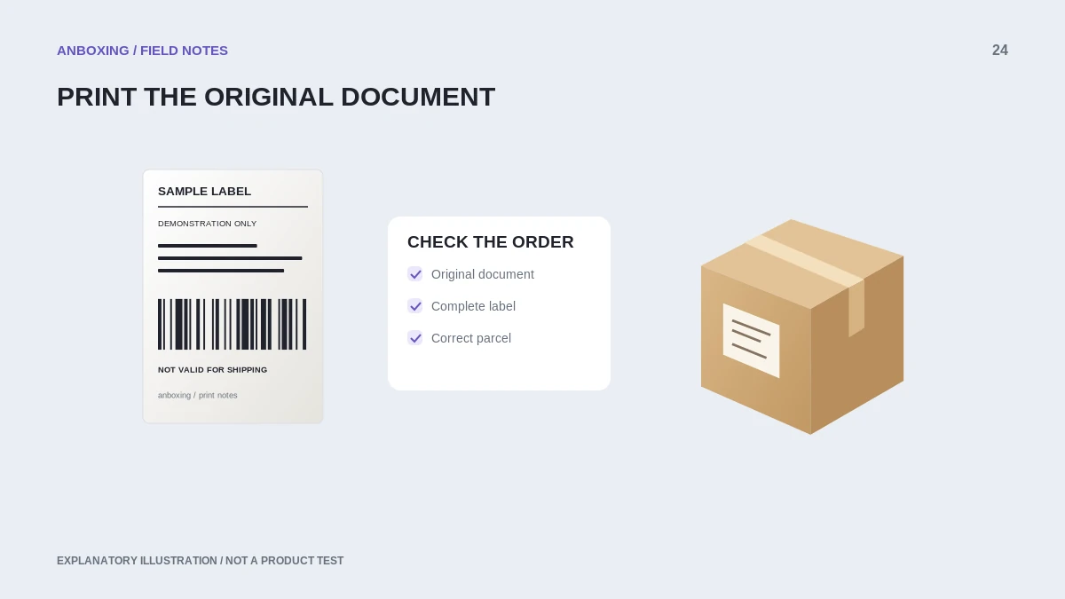 Illustration of an original shipping document and correctly sized output