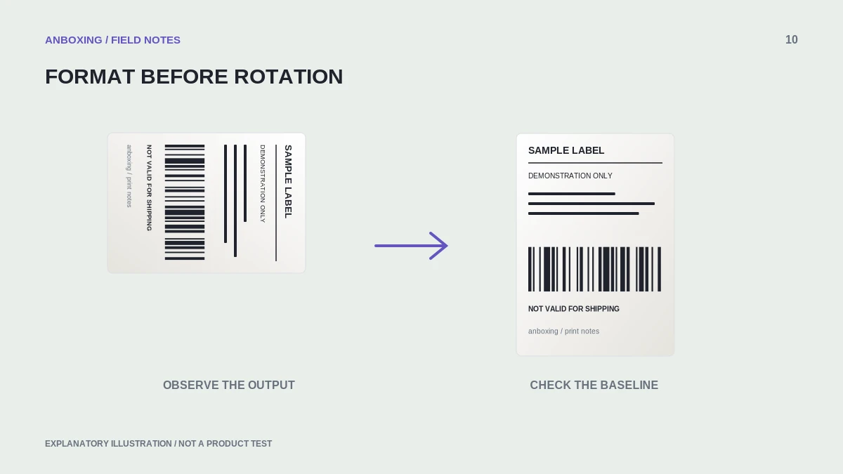 Illustration comparing a sideways label with a correctly oriented label
